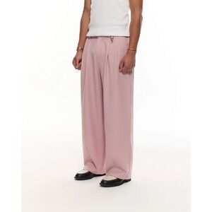 SWEATS Essential Wear Dusty Pink Wide Leg Pleated Trousers XL NEW